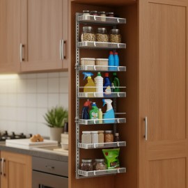 Pantry Organizer 6 Tier Metal Shelf 10LBS Capacity Easy Install Kitchen Storage Freestanding Minimalist Design Black/WhiteColor: black