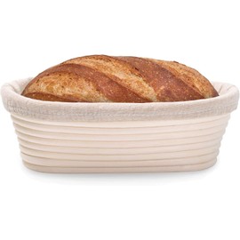 Kitchen Master Bread Proofing Basket – Oval Willow 10 inch Banneton Brotform Baking Supplies for Beginners & Professional Bakers – Non-Stick Dough Proving Handmade Bowl with Linen Liner Covers