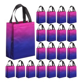 QUARKZMAN 20 Stück Wiederverwendbare Geschenktüten, Tragbare Glänzende Einkaufstasche mit Griffen für Geburtstagsfeiern, Hochzeiten, Weihnachten - 7,9"x9,8"x3,9"/ Lila Verlauf