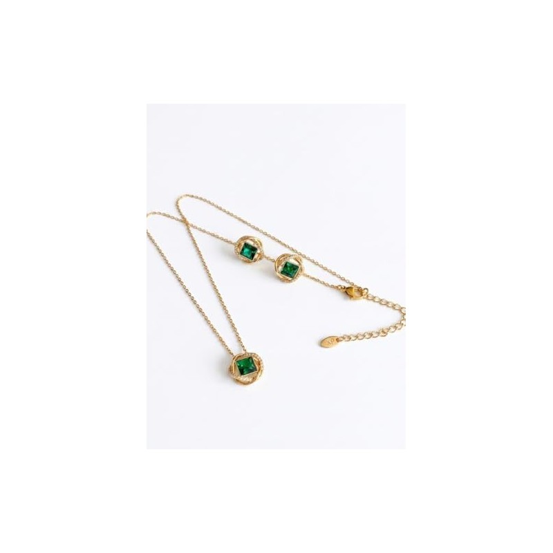 Juego de aretes y collar circular cuadrado