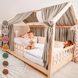 lilimaus House Bed Canopy [Beige] - Bed Canopy House Bed Made of 100% Cotton Muslin Handmade - Fabric Canopy for House Bed Decoration Girls and Boys - Canopy for House Bed Children - Bed Curtain