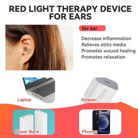 Red Light Therapy for Ears, USB Red Light Therapy for Ears, 650NM Red Light Ear Therapy Device with Nose Replacement Silicone Head, 2-in-1