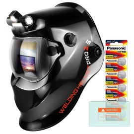 TRQWH Welding Hood with Light & Leather Bib, 2 Arc Sensors, Grinding Mode