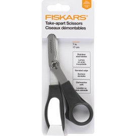 Fiskars Everyday Take-Apart Shears, Multipurpose Scissors, Hardened Stainless Steel Blades & Serrated Edge with Power Notch, 7”, Gray