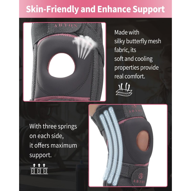 ABYON Knee Support for Women, Adjustable Knee Support with 4