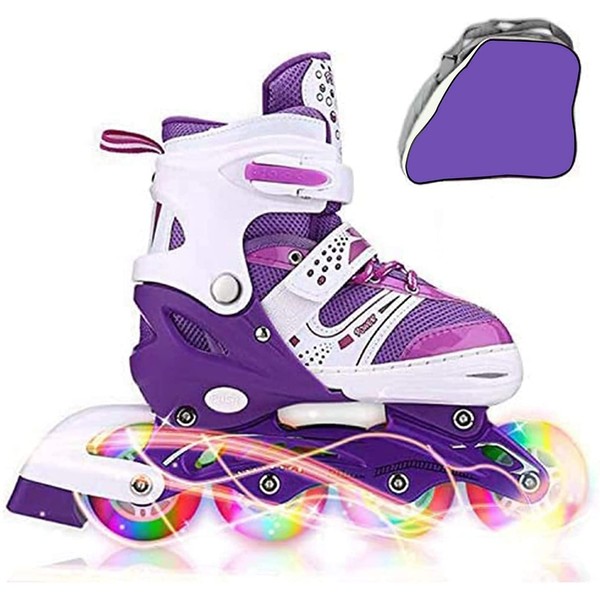 JIFAR Adjustable Inline Skates for Kids, Rollerblades with Full Light Up Wheels, Roller Blades for Girls Boys Size2-5US, Indoor&Outdoor Illuminating Beginner Roller Blades Skates for Children Purple