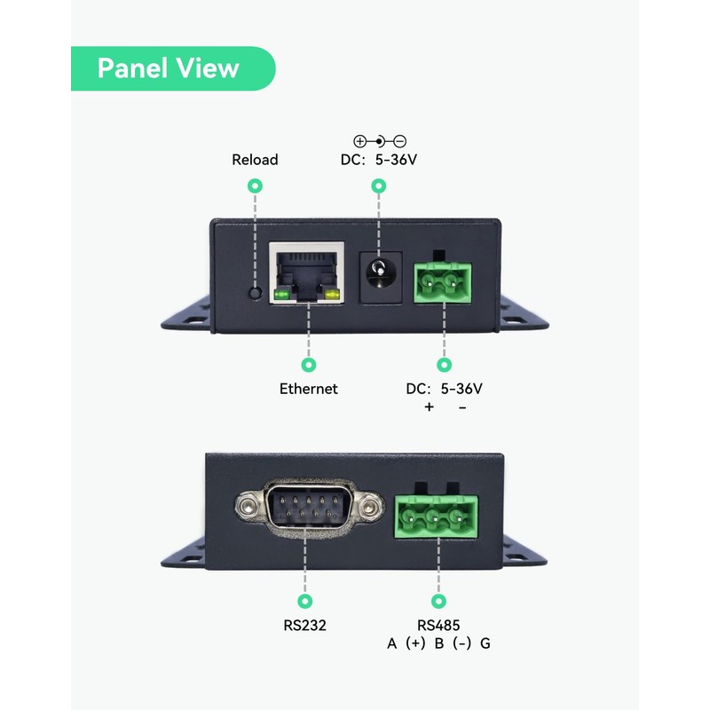LINOVISION Dual Ports Serial Server, RS485 and RS232 to Ethernet