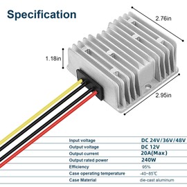 20A 240W DC 24V 36V 48V Step Down to 12V Converter Buck Regulator Reducer Golf Cart Voltage Converter Waterproof Transformer with Fuse