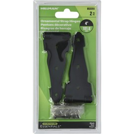 Hillman 853355 Hardware Essentials 852346 Antique Brass Spring Door Stops 2 Pack Ornamental Strap Hinge, Black, 2 Pieces