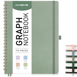 AHGXG Graph Paper Notebook - Spiral Notebook 8.5" x 11", A4 Large Hardcover Leather Journal Grid Notebook, 100 gsm Thick Graph Paper,Journals for School Writing Graphing Engineering Math, Sage Green