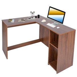 FurnitureR 47.2-Inch L-Shaped Computer Desk Home Office Study Writing Corner Gaming Table Retro Design Work Station Space-Saving for Study Room Bedroom, Walnut