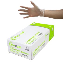 FleXcel Vinyl Gloves, Powder Free, Medical Grade, Food Safe, Latex Free, Box of 100 (Clear, Extra Large)