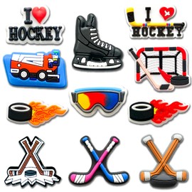 11Pcs Hockey Charms for Croc Clog Shoes Decoration, Ice Hockey Charms Accessories for Shoe (White)