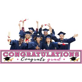 MORAINJAY Pink Graduation Decorations Class of 2025, 300 x 50 cm Graduation Banner Graduation Party Decorations for Graduation Background Fabric Banner, Photo Prop Congratulations for Bachelor Master
