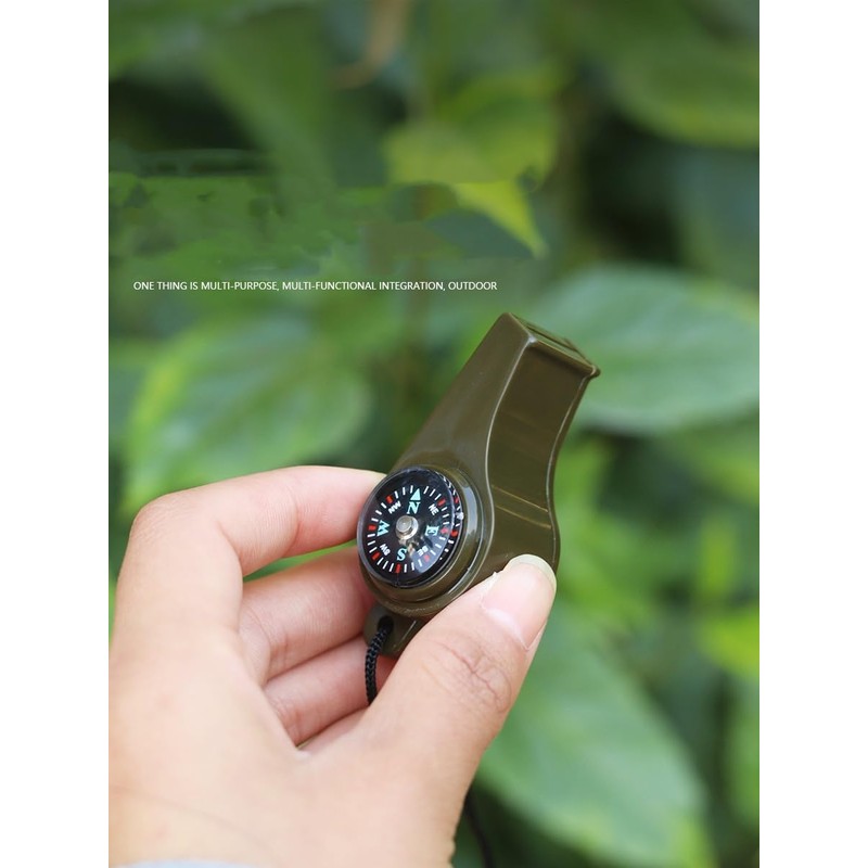 Generic 2-in-1 Emergency Survival Whistle with Compass, Military Green, Outdoor