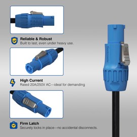 Seetronic Power Connector SAC3FCA, Power-in, Indoor, Lockable 3 PIN AC Powercon for Stage Light _Sound Console _LED Panel _Power Amplifier _Sound Box (Blue Connector_1PC)