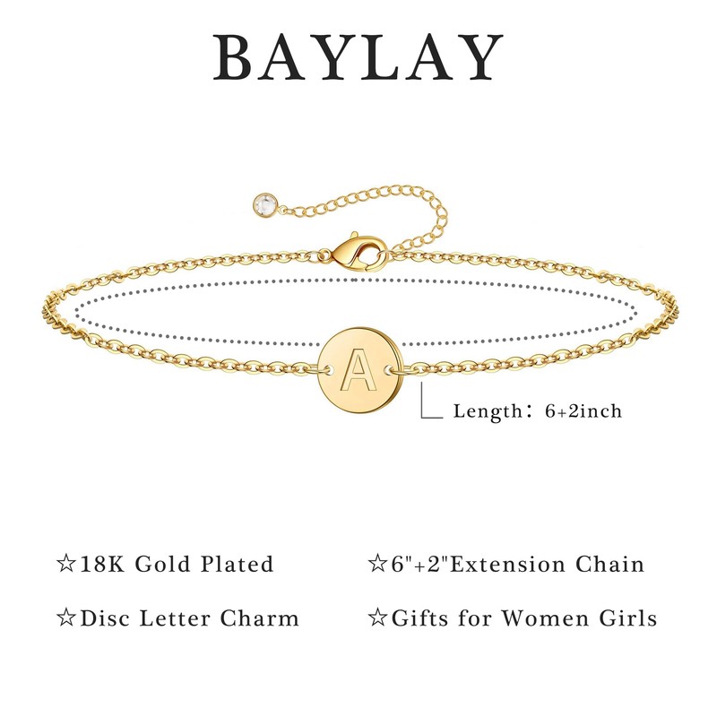 BAYLAY Gold Bracelet Gifts for Women Girls - Letter J