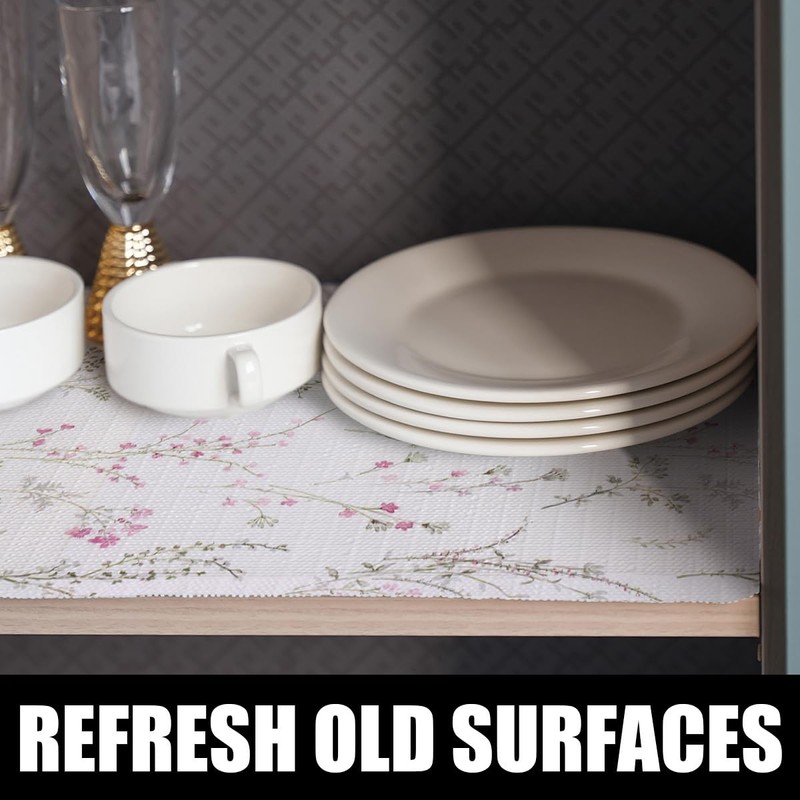 Amiitay Floral Drawer and Shelf Liner for Cabinets, Non-Adhesive and
