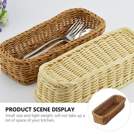 Angoily Woven Flatware Basket, Wicker Cutlery Basket, Imitation Rattan Chopsticks Forks Spoons Storage Box, Kitchen Utensil Storage Container Silverware Organizer (Style 1)