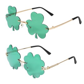 XIHIRCD 2 Pairs St. Patrick's Day Sunglasses, Green Shamrock Glasses & Four Leaf Clover Glasses Irish Sunglasses Leprechaun Glasses Eyewear for St. Patrick's Day Accessories Costume Decor