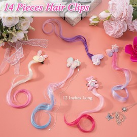 Hesygo 14 Pcs Hair Extensions - Baby Hair Clips Cute Design with Gradient, Clips Accessories for Girls Colorful Hair Extensions for Women Clip In Suit for Toddler Girl Women