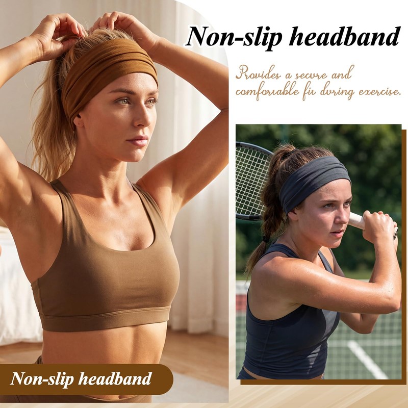 Needbrock 8 Pack Sweatbands Headbands, Non-Slip Cloth Headbands Thin Stretchy