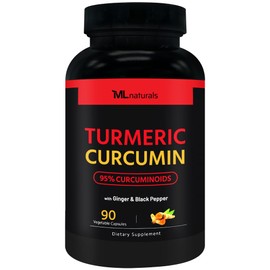 ML Naturals Turmeric Curcumin 90 Vegetable Capsules | Organic Turmeric 1,800 mg | Turmeric Root 7,500 mg Equivalent - 300mg of 25:1 Extract | Non-GMO, Gluten Free | NSF-Certified & cGMP-Compliant