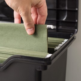 IRIS IRIS USA File Box with Lid File Organizer for Letter File w/ Organizer-Lid, Plastic Mobile Filing Organizer, Water Resistant Document Box, Portable File Box with Handle, Secure Buckle, Lockable, Black