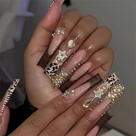 Long Press on Nails Square Xl Fake Nails French Tip Nails Press ons with Designs False Nails long Square Glue on Nails Glossy Full Cover Acrylic Nails for Women 24Pcs Artificial Nails