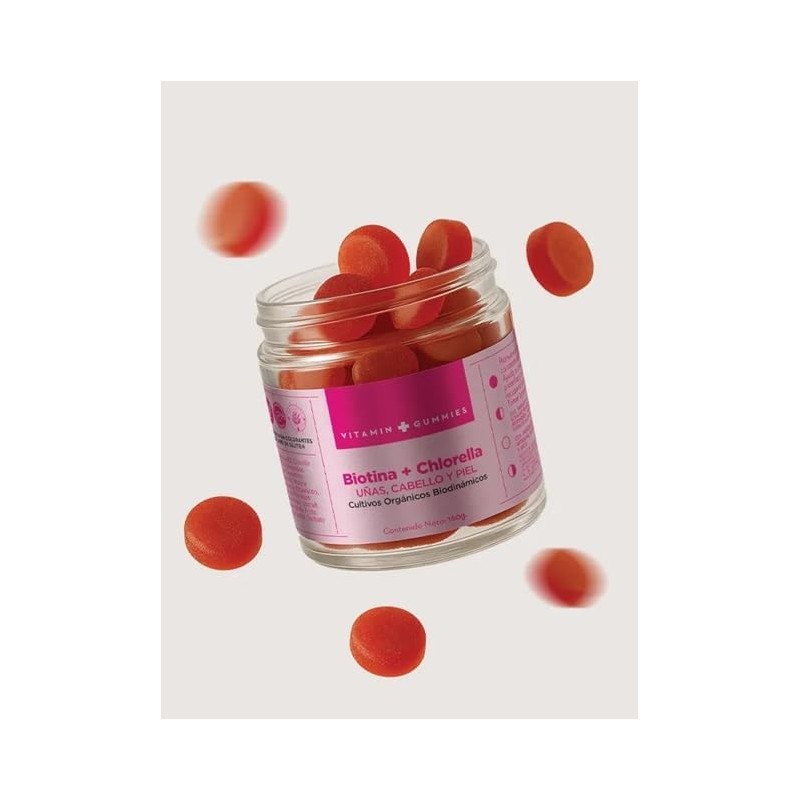 Gomitas de Biotina y Chlorella, Suplemento para Cabello, Uñas y