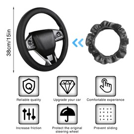 atnayo Leather Steering Wheel Cover, Anti Slip Breathable Car Covers (Diameter 14.96in)