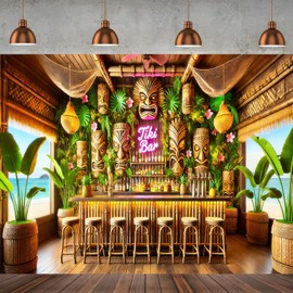 BlissYard Aloha Hawaii Summer Backdrop Banner 7.5x5.9ft Tiki Bar Sign Banner Wall Hanging Decor Summer Hawaiian Tropical Party Supplies Indoor Outdoor Party Decoration Supplies