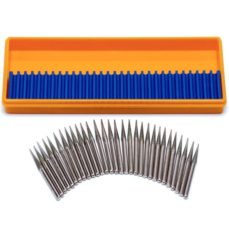 JINGLING 30Pcs 3.2mm Tapered Point Diamond Grinding Bit 1/8" Cone