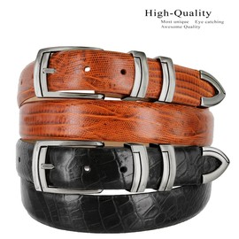 BS8191 Gun Genuine Full-Grain Cowhide Leather Designer Golf Dress Belt 1-1/8"(30mm) Wide (Alligator Black, 38)