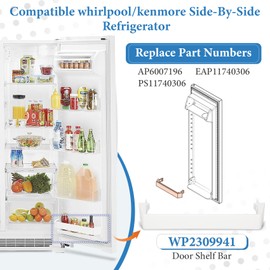 WP2309941 Refrigerator Door Shelf Bar 2309941 Door Shelf Rail, Compatible with whirlpool kenmore Refrigerator, Sturdy Bottom Door Shelf Bar, Replace 1542250 AP6007196 PS11740306 EAP11740306