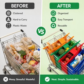 Reusable Shopping Tote Bags for Grocery Carts – 4-Piece Foldable Nonwoven Grocery Bags for Supermarkets, Shopping Trips & Home Storage