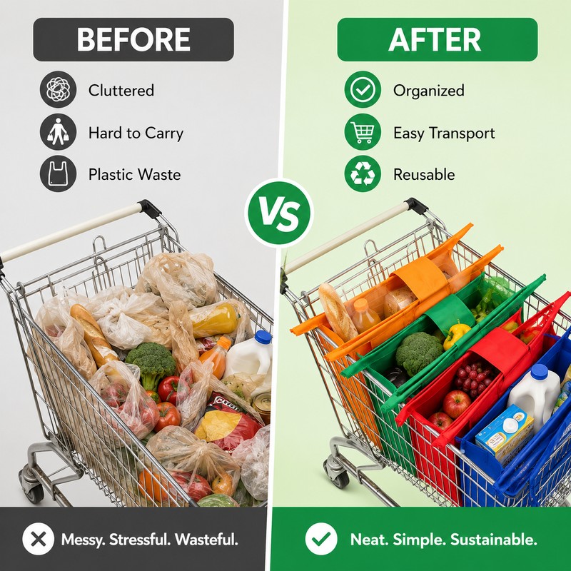 Reusable Shopping Tote Bags for Grocery Carts – 4-Piece Foldable