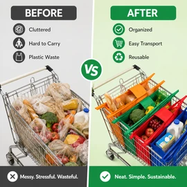 Reusable Shopping Tote Bags for Grocery Carts – 4-Piece Foldable Nonwoven Grocery Bags for Supermarkets, Shopping Trips & Home Storage