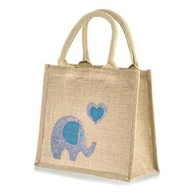 Yellowboots Jute Hessian Elephant Natural Lunch Bag - Height 24cm x Width 26cm x Depth 17cm