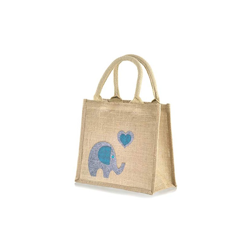 Yellowboots Jute Hessian Elephant Natural Lunch Bag - Height 24cm