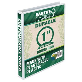 Samsill Earth’s Choice Biobased Durable 3 Ring View Binder, 1 Inch Round Ring, Up to 25% Plant Based Plastic, USDA Certified Biobased, White