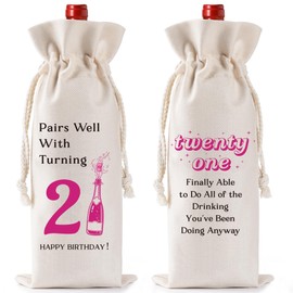 21st Birthday Gifts Wine Bag for Her - Funny 21 Years Old Happy Birthday Wine Bottle Gift Bags, Pairs Well with Turning Twenty One Present for Girls Friend Family