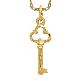 14K Solid Yellow Gold Key Necklace Chain Pendant Charm 24mm x 8mm Only