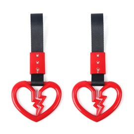 2 PCS Broken Heart Shaped Car Handle Straps Hang Ring Rear Bumper Warning Ring Decorative Subway Train Bus Handle Hand Strap Drift for Car (Red)