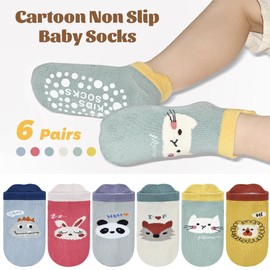 HYCLES Non Slip Baby Socks with Grip Non Skid Ankle Socks for 3-5 Years Toddlers Kids Boys Girls Infants 6 Pairs