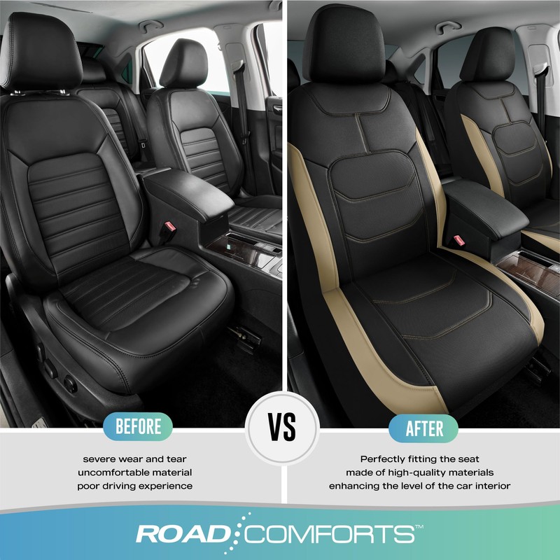 Road Comforts Premium Leather Front Seat Cover – Airbag-Compatible, Universal