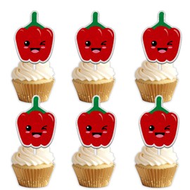 18pcs Red Glitter Dessert Cupcake Topper Traditional Fiesta Festival Mexican Food Vegetable Funny Cute Chili Theme Decor Supplies Baby Shower Boys Girls Happy Birthday Decorations