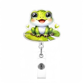 Frog Badge Reel, Cute Badge Reels Retractable, Name Badge Holder Reel ID Clip, Funny Badge Reel for Nurse Nurses Office Worker Teacher Student, Nurse Badge Holder