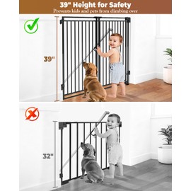 34-53" No Bottom Bar Baby Gates Dog Gate for Stairs, 39" Extra Tall Child Safety Gate with Auto Close Design, Large Walk Thru Door, Extra Wide Hardware Mount Pet Gate for Doorways Deck Indoor Outdoor