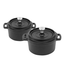 Flavehc Mini Cocotte 16 oz Mini Dutch Oven 0.5 qt. Cast Iron Garlic Roaster for Oven Garlic Confit Pot Ramekins with Lids Oven Safe Set of 2, Black